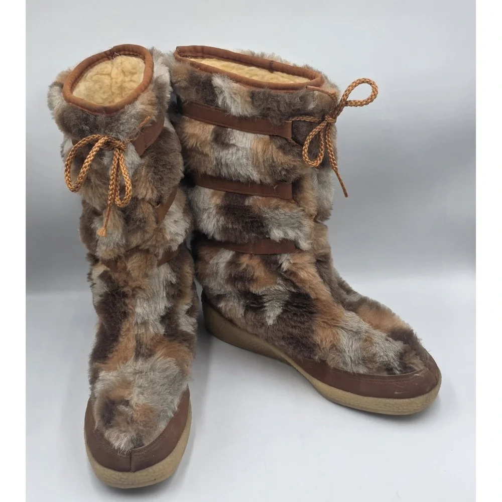 Snowland Vintage Yodelers 70s Brown Suede Faux Fur Snow Boots Womens 9